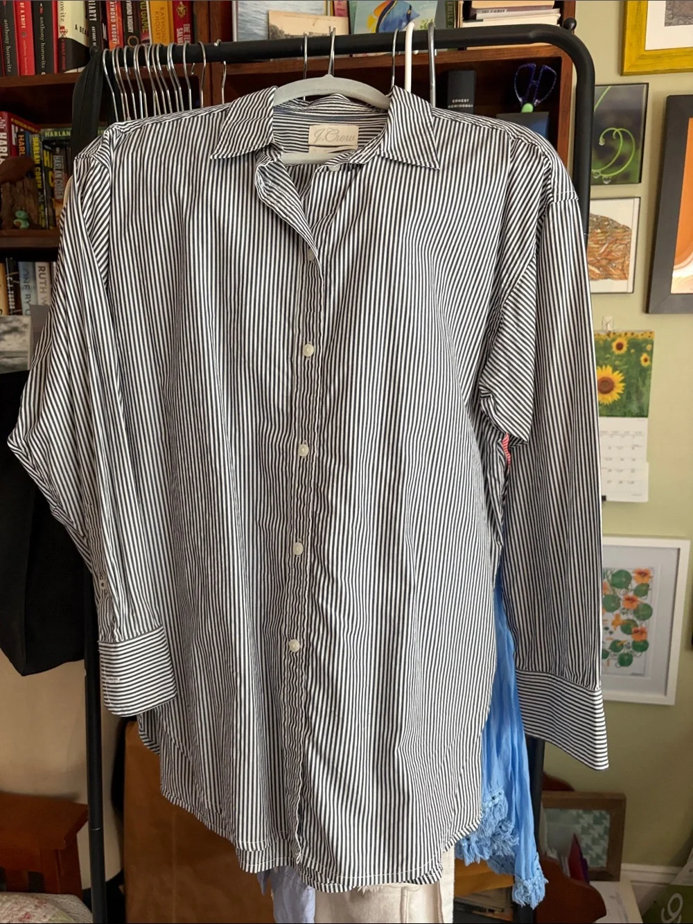 J. Crew Navy & White Pinstripe Button-Down Shirt-Relaxed Fit